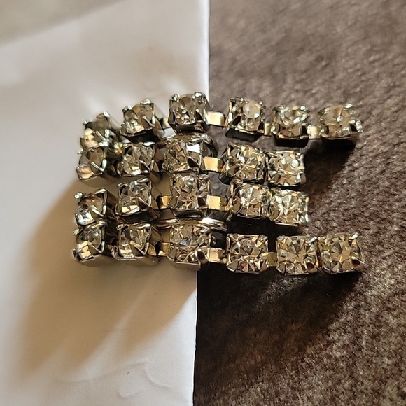 Vtg 1950s Art Deco Rhinestone Old Hollywood Castlecore Dangle Clip-on Earrings - Picture 2 of 5